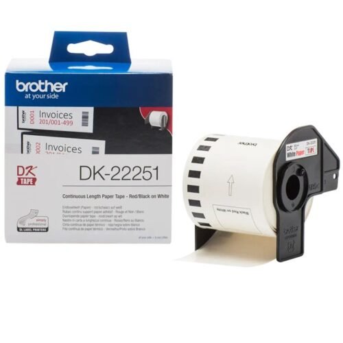 Brother DK-22251 Continuous Paper Label Roll – Black and Red on White, 62mm