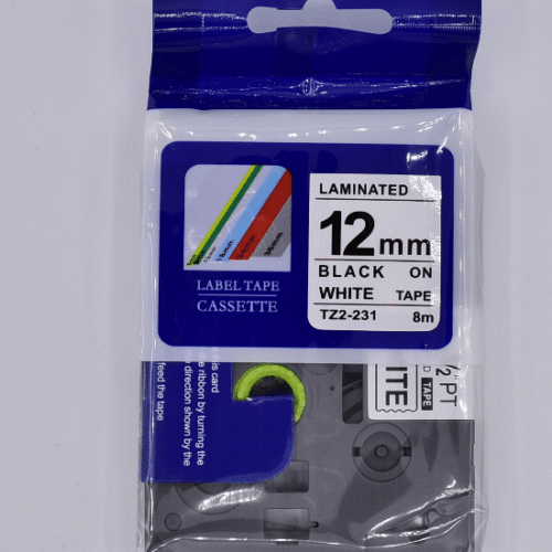 Brother Compatible TZ2-231 12mm Continuous Black on White Tape