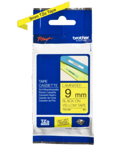 Brother TZe-621 Labelling Tape Cassette – 9mm Black on Yellow.