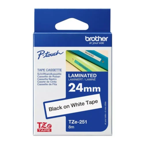 Brother TZe-251 24mm Black on White Laminated Label Tape – 8m