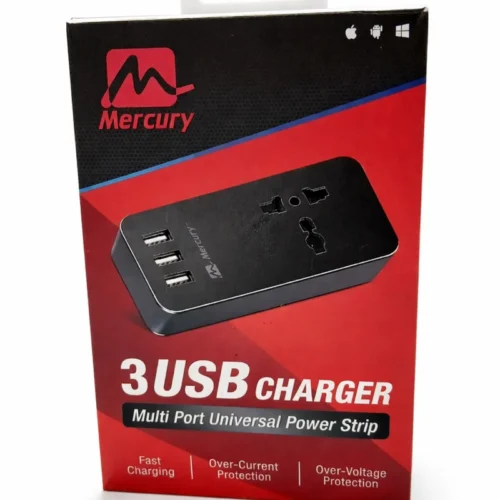 Mercury Multiport Universal Power Strip 5V 4A 3xUSB + 1X Universal Socket Fannel Bag 1.2M Cable