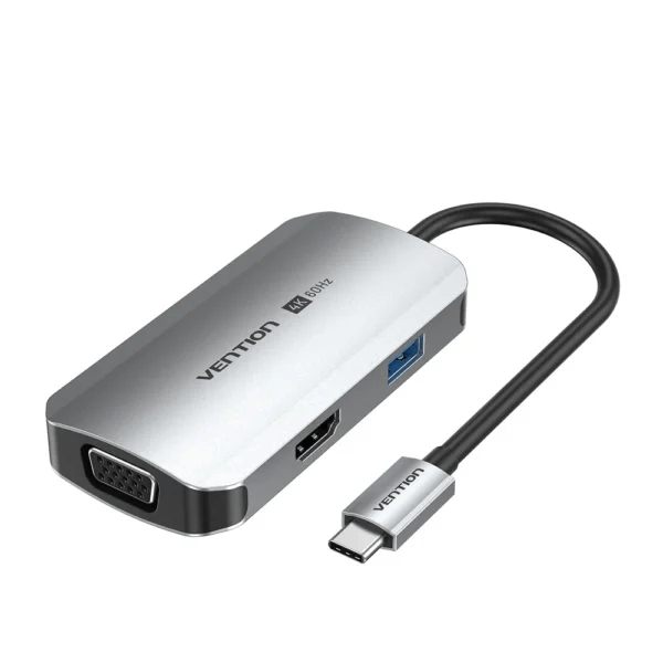 Vention USB-C to HDMI-VGA-USB 3.0-PD Docking Station 0.15M Gray Aluminum Alloy Type VEN-TQAHB