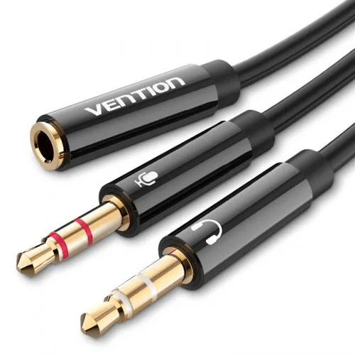 Vention BBTBY 2*3.5mm Male to 4 Pole3.55m Female Audio0.3M(Black)