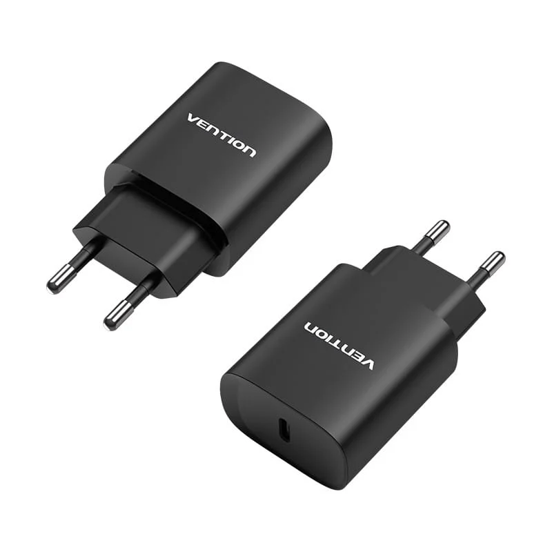 Vention FADB0-UK 1-Port USB-C Wall Charger (20W) UK-Plug (Black)