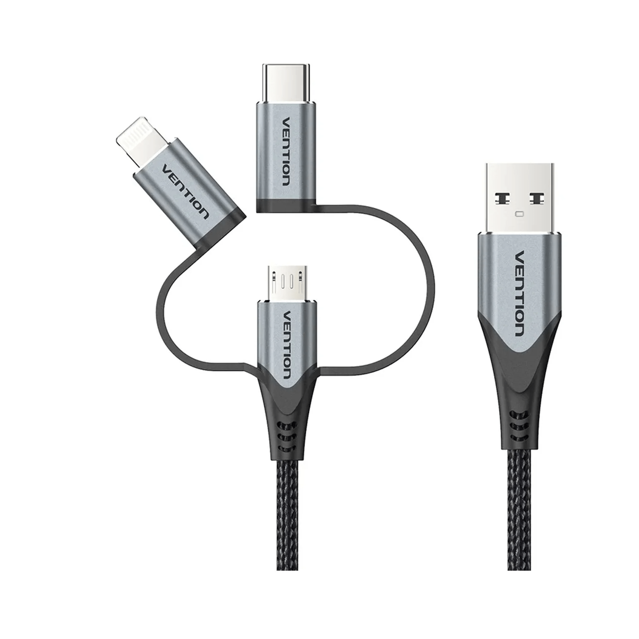 Vention USB 2.0 A Male to 3-in-1 Micro-B&USB-C&Lightning Male Cable 1M Gray Aluminum Alloy Type VEN CQJHF
