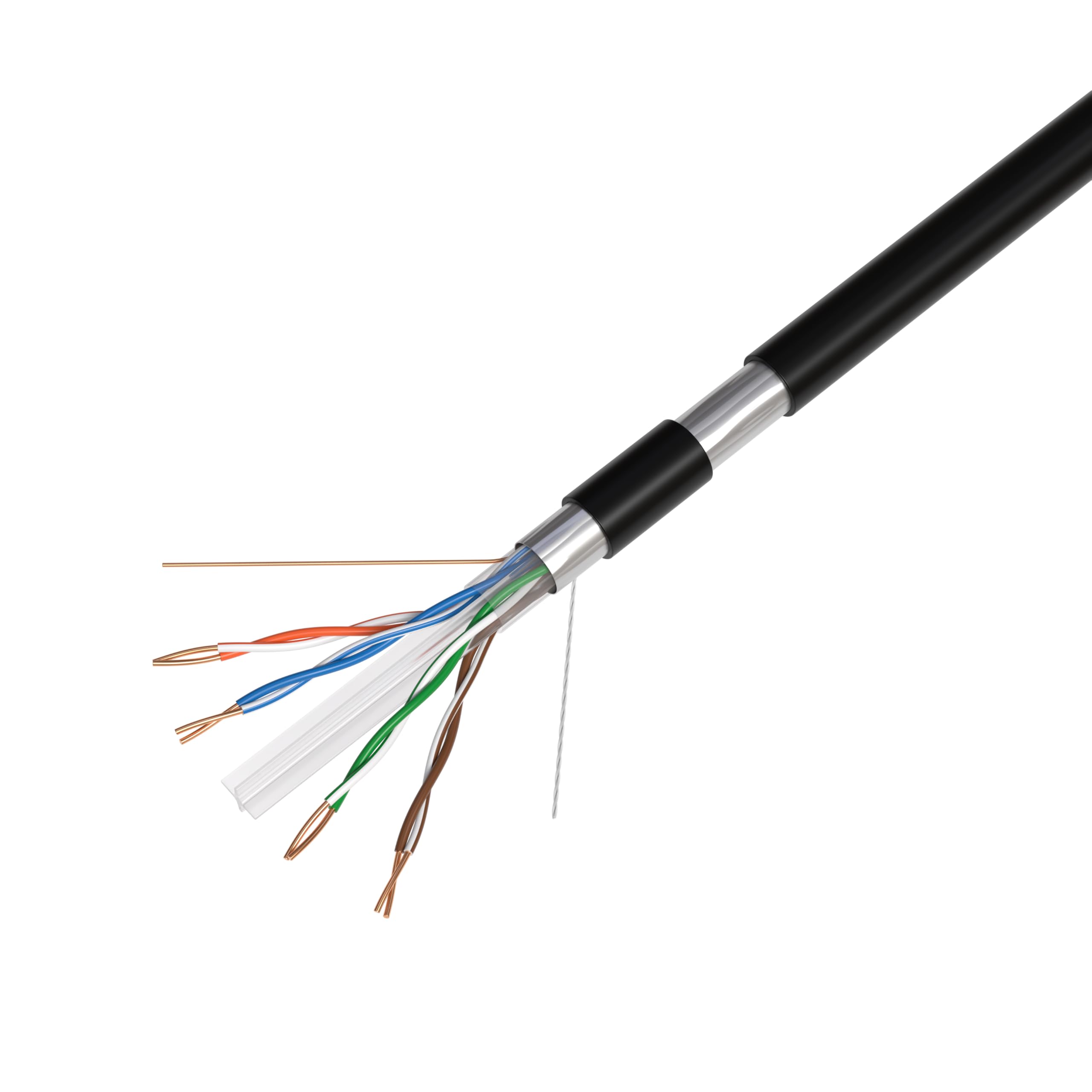 Cat 6 Outdoor Cable UV Shielded & Weatherproof ACC – Aluminium Clad Copper The Cat 6 Outdoor Cable UV Shielded & Weatherproof ACC – Aluminium Clad Copper is a durable Ethernet cable designed for reliable outdoor networking installations. Built with Aluminium Clad Copper (ACC) conductors and a UV-resistant weatherproof jacket, it provides dependable performance for outdoor data transmission, IP surveillance, wireless networking, and general LAN connectivity. Its rugged construction protects against sunlight, moisture, and harsh environmental conditions, making it ideal for outdoor networking projects. Product Features Outdoor-Rated Construction Designed specifically for outdoor installations, offering reliable performance in challenging environmental conditions. UV-Resistant Jacket Features a UV-stabilized outer jacket that protects the cable from prolonged exposure to sunlight and prevents premature degradation. Weatherproof Design Engineered to withstand rain, humidity, dust, and varying weather conditions for dependable outdoor operation. Aluminium Clad Copper (ACC) Conductors Constructed with Aluminium Clad Copper conductors to provide an economical solution for outdoor networking applications. Category 6 Performance Supports Category 6 network performance for high-speed Ethernet connectivity in residential and commercial installations. High-Speed Data Transmission Supports Gigabit Ethernet networks, making it suitable for data, voice, and video communications. UTP Construction Features Unshielded Twisted Pair (UTP) construction with precision-twisted pairs to help reduce signal interference and crosstalk. Suitable for CCTV and Wireless Networks Ideal for connecting IP cameras, wireless access points, network switches, routers, and other Ethernet-enabled devices. Flexible Installation Suitable for installation in conduits, cable trays, poles, building exteriors, and other outdoor cable routing applications. Durable Protective Jacket The heavy-duty outer sheath provides excellent resistance to abrasion, moisture, and environmental wear for long-term performance. Product Specifications • Product Type: Outdoor Cat 6 Ethernet Cable • Cable Category: Cat 6 • Cable Type: UTP (Unshielded Twisted Pair) • Conductor Material: Aluminium Clad Copper (ACC) • Conductor Size: 23 AWG • Number of Pairs: 4 Twisted Pairs • Data Rate: Up to 1 Gbps • Bandwidth: Up to 250 MHz • Outer Jacket: UV-Resistant Weatherproof PE • Installation Environment: Outdoor • Weather Resistance: UV, Rain, Moisture, and Dust Resistant • PoE Support: Compatible with standard PoE applications • Applications: Outdoor LAN Networks, IP CCTV Systems, Wireless Access Points, Building-to-Building Connections, Campus Networks, Industrial Sites, and Commercial Networking Installations.