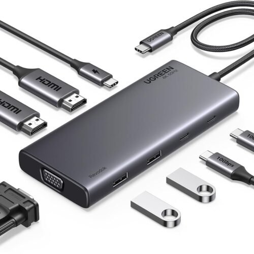 UGREEN 8‑in‑1 USB‑C Multifunction Adapter with dual 4K HDMI, VGA, USB 3.2 ports, and 100W charging – UG‑35588