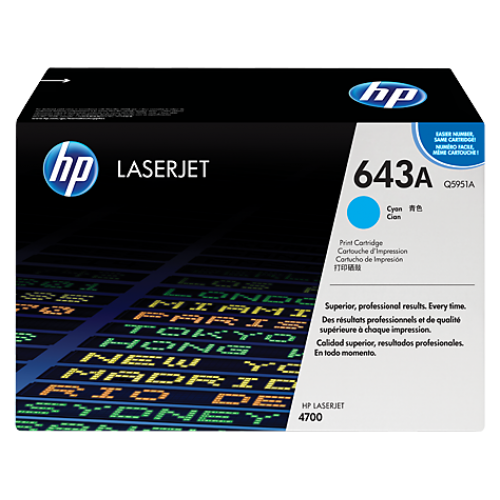 HP 643A Cyan Original LaserJet Toner Cartridge, Q5951A