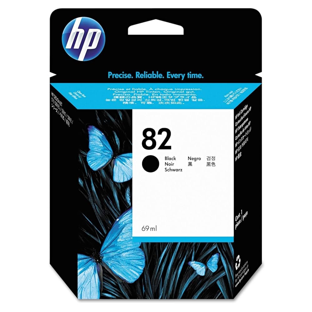 HP 82 69-ml Black DesignJet Ink Cartridge, CH565A