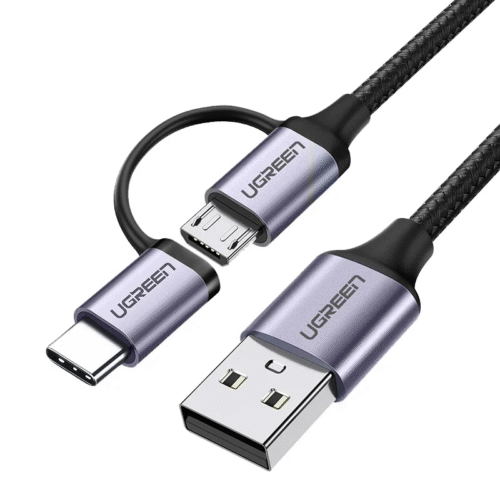 UGREEN USB‑A to Micro USB + USB Type‑C Cable 1 m Black