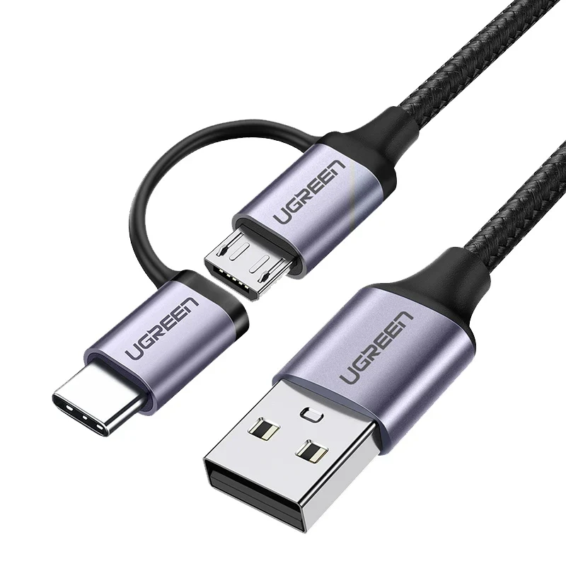 UGREEN USB‑A to Micro USB + USB Type‑C Cable 1 m Black