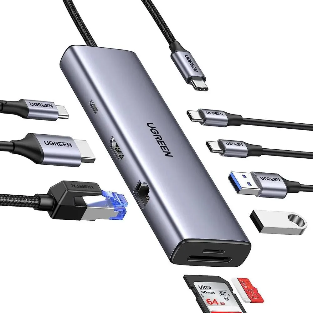 Ugreen 9-in-1 USB-C Hub UG-90912 with Dual 4K HDMI, Dual DisplayPort, USB 3.2, Gigabit Ethernet, and 100W PD Charging