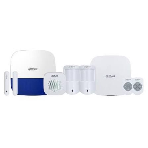 Drom power DAHUA DHI-ART-ARC3000H-03-W2 Wireless Alarm Kit The Drom power DAHUA DHI-ART-ARC3000H-03-W2 Wireless Alarm Kit is a smart intrusion alarm solution designed for homes, villas, apartments, shops, offices, and small business premises that need reliable wireless perimeter and indoor protection with app-based monitoring. This kit combines a Dahua wireless alarm hub, wireless PIR motion detector, wireless door detector, and wireless keyfob, giving users a ready-to-deploy security package for entry-point monitoring and indoor motion detection. With support for up to 150 wireless peripherals, Wi-Fi and Ethernet connectivity, two-way wireless communication, video linkage in the app, SOS emergency alarm, frequency hopping for communication stability, and cloud-based remote management, it is a practical solution for modern residential and light commercial alarm installations. Product Features Complete Wireless Alarm Kit The DAHUA DHI-ART-ARC3000H-03-W2 is supplied as a complete wireless alarm kit that includes the ARC3000H-W2 alarm hub, wireless PIR detector, wireless door detector, and wireless keyfob. This makes it suitable for quick deployment in homes, offices, shops, and apartments where a compact standalone alarm solution is needed. Supports Up to 150 Wireless Peripherals The hub supports up to 150 wireless peripherals, including 6 sirens, 64 wireless keyfobs, repeaters, keypads, and compatible Dahua wireless detectors. This allows the system to be expanded over time as security requirements grow. Wi-Fi and Ethernet Connectivity The alarm hub supports both Wi-Fi and RJ45 Ethernet network connectivity, giving installers flexibility when connecting the system to the local network and Dahua cloud services. This helps support mobile notifications, remote management, and app-based alarm control. Two-Way Wireless Communication with Frequency Hopping The system uses two-way wireless communication together with frequency hopping technology to improve communication stability between the hub and connected wireless devices. This helps maintain reliable detector reporting and overall alarm performance in daily use. Video Linkage and App-Based Control The kit supports video linkage on the Dahua app, allowing alarm events to be linked with supported video devices for easier event verification. Dahua also supports remote management and notifications through DMSS for end users and Dahua installer platforms. SOS Emergency Alarm and Peripheral Status Display The system supports an SOS emergency alarm and can display the status of connected peripherals, including signal strength, battery level, temperature, and program version. This helps users and installers monitor system health more easily. Backup Battery and Flexible Installation The hub supports wall-mount or desktop installation and includes backup battery standby for continued operation during short power interruptions. Its compact size makes it easy to install in homes, offices, shops, and reception areas. Product Specifications • Brand: Drom power Dahua • Model: DHI-ART-ARC3000H-03-W2 • Product Type: Wireless Alarm Kit • Kit Components: Alarm hub + wireless PIR detector + wireless door detector + wireless keyfob • Hub Model: ARC3000H-W2 • Wireless Peripheral Capacity: Up to 150 wireless peripherals • Supported Wireless Devices: Up to 6 sirens, 64 keyfobs, repeaters, keypads, PIR cameras, and detectors • Network Connectivity: Wi-Fi + 1 × RJ45 10/100 Mbps Ethernet port • Wi-Fi Frequency Range: 2400–2483.5 MHz • Wireless Communication: Two-way wireless communication • Wireless Features: Frequency hopping / encrypted wireless communication • Video Linkage: Supported on app • Emergency Function: SOS emergency alarm • Peripheral Status Monitoring: Signal strength / battery level / temperature / program version • Hub Installation: Wall mount / desktop • Hub Power Supply: 12V DC, 1.5A • Hub Backup Battery: Standby battery support up to 12 hours • Hub Operating Temperature: -10°C to +50°C • Hub Operating Humidity: 10%–90% RH • Hub Dimensions: 163 × 163 × 32 mm • Hub Casing: PC + ABS • Keyfob Functions: Home / Away / Disarm / SOS • Door Detector: Wireless magnetic contact detector • PIR Detector: Wireless indoor motion detector • App Support: DMSS / Dahua cloud management platform • Certifications: CE, EN 50131 series (varies by regional version)